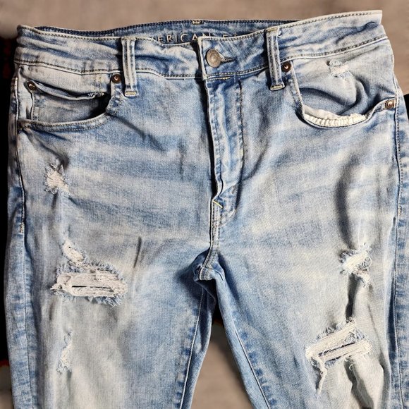 AMERICAN EAGLE x YOUNG MONEY Stacked Skinny Jeans 34 x 30 Distressed Light Wash - Picture 2 of 9
